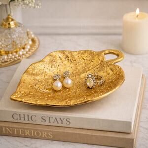 Vintage Gold Leaf Dish Tray Hollywood Regency Decor